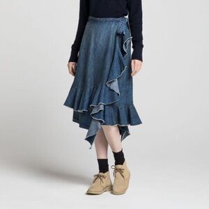 JW ANDERSON Denim Ruffle Midi Skirt